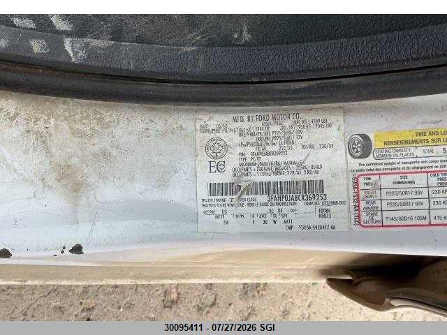 2012 Ford Fusion Sel მანქანა იყიდება აუქციონზე, vin: 3FAHP0JA8CR369253, აუქციონის ნომერი: 30095411