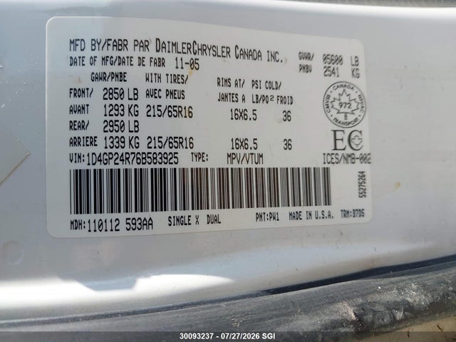 Продаж на аукціоні авто 2006 Dodge Grand Caravan Se, vin: 1D4GP24R76B583925, номер лоту: 30093237