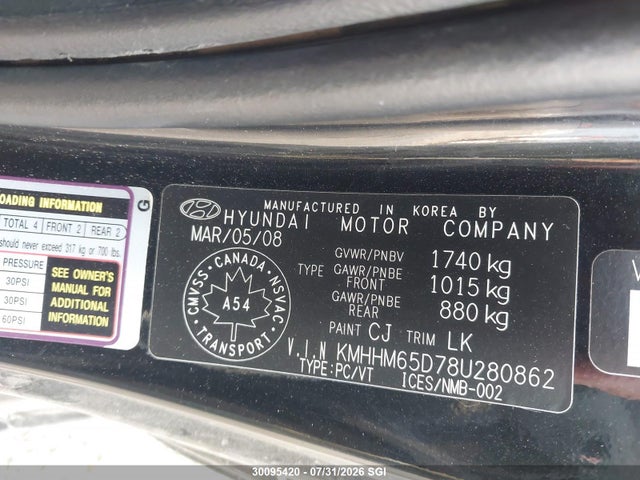 Aukcja sprzedaży 2008 Hyundai Tiburon Gs, vin: KMHHM65D78U280862, numer aukcji: 30095420