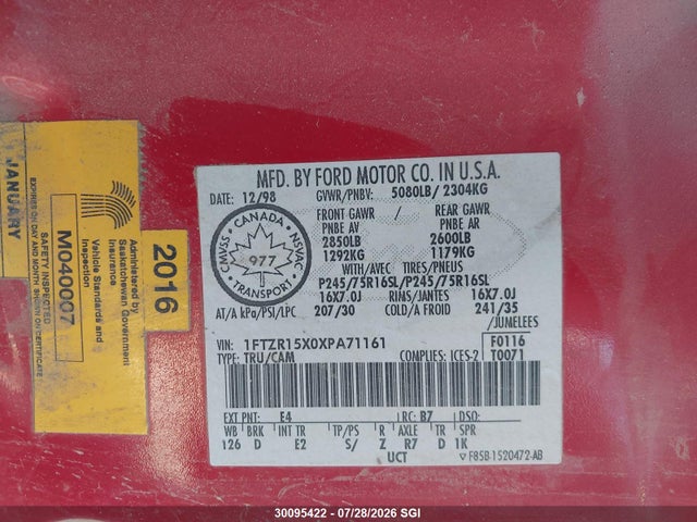 Aukcja sprzedaży 1999 Ford Ranger Super Cab, vin: 1FTZR15X0XPA71161, numer aukcji: 30095422