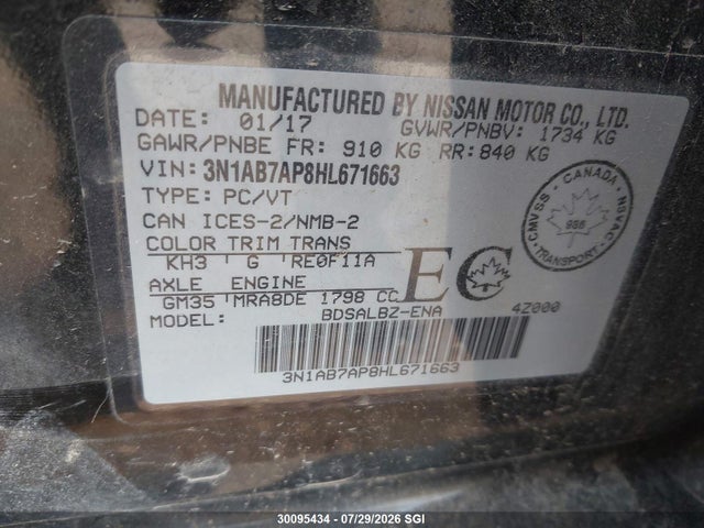 Nissan Sentra S/sv/sr/sl 2017 3N1AB7AP8HL671663 Image 9