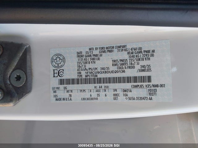 Продаж на аукціоні авто 2013 Ford Escape Se, vin: 1FMCU9GX8DUD20136, номер лоту: 30095435