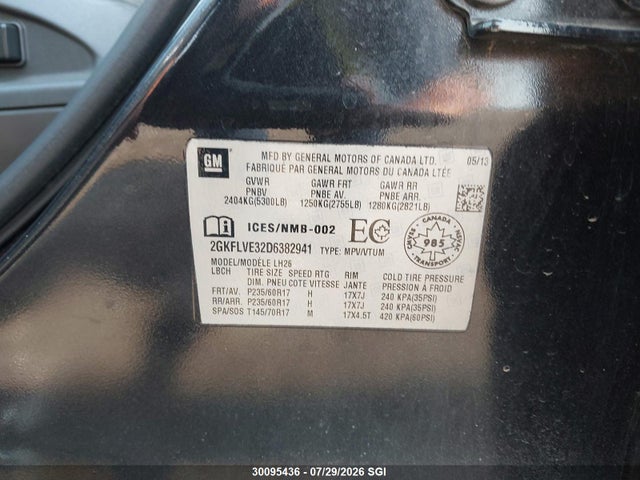 2013 Gmc Terrain Slt მანქანა იყიდება აუქციონზე, vin: 2GKFLVE32D6382941, აუქციონის ნომერი: 30095436