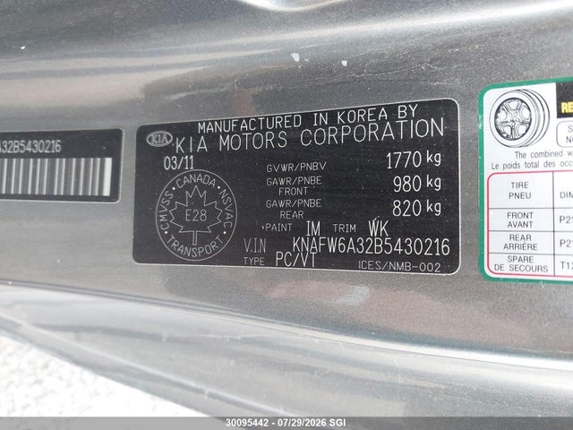 30095442 :رقم المزاد ، KNAFW6A32B5430216 vin ، 2011 Kia Forte Sx مزاد بيع