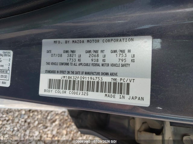 Продаж на аукціоні авто 2009 Mazda 3 I, vin: JM1BK32F091194753, номер лоту: 30095443