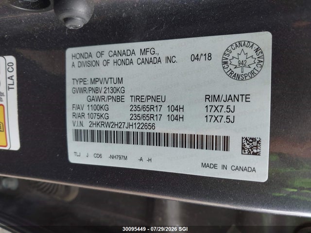 2HKRW2H27JH122656 Honda CR-V LX
