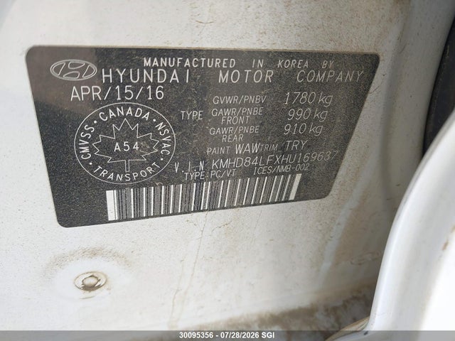 2017 Hyundai Elantra Gl მანქანა იყიდება აუქციონზე, vin: KMHD84LFXHU169637, აუქციონის ნომერი: 30095356
