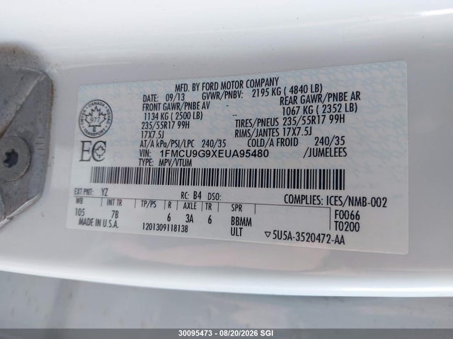 Ford ESCAPE SE 2014 1FMCU9G9XEUA95480 Image 9