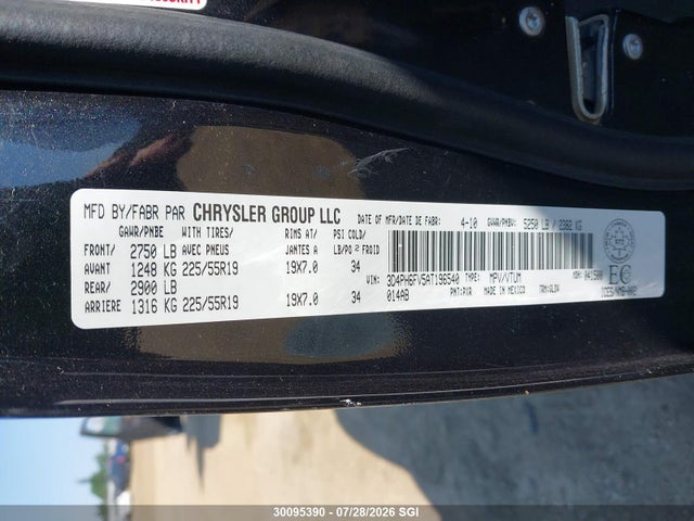 2010 Dodge Journey R/t მანქანა იყიდება აუქციონზე, vin: 3D4PH6FV5AT196540, აუქციონის ნომერი: 30095390