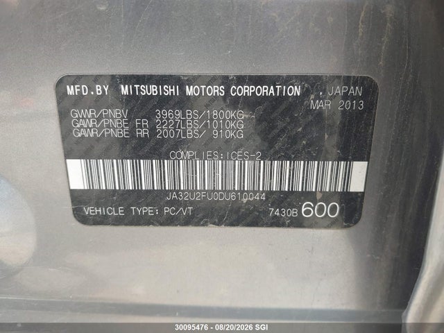 Продажа на аукционе авто 2013 Mitsubishi Lancer Es/es Sport, vin: JA32U2FU0DU610044, номер лота: 30095476