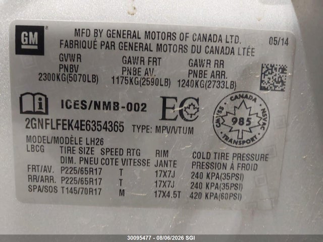 Chevrolet EQUINOX LT 2014 2GNFLFEK4E6354365 Image 9