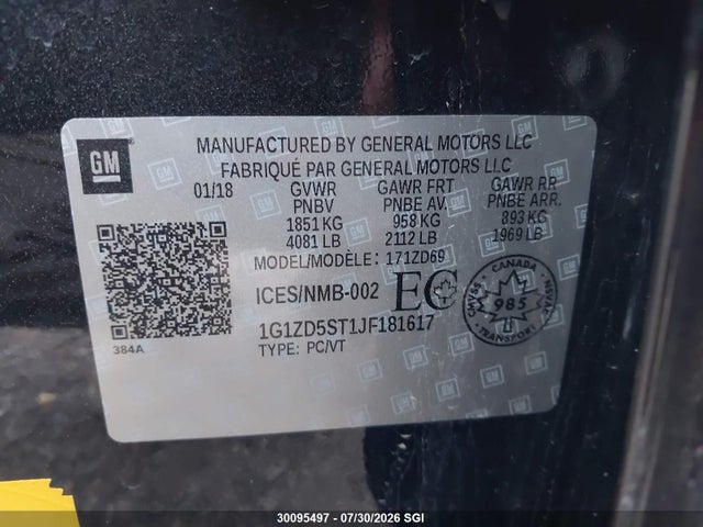 1G1ZD5ST1JF181617 Chevrolet MALIBU LT