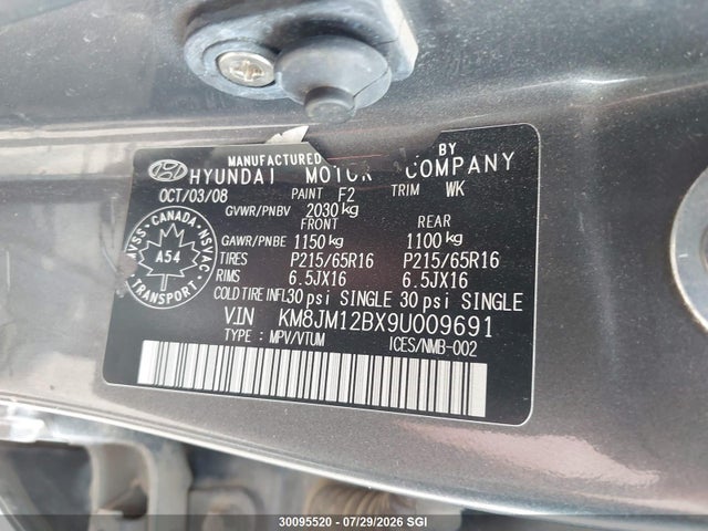 Продажа на аукционе авто 2009 Hyundai Tucson Gls, vin: KM8JM12BX9U009691, номер лота: 30095520