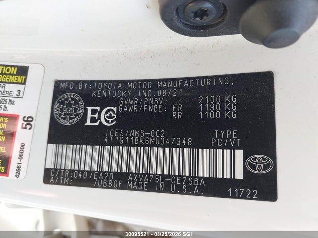 4T1G11BK6MU047348 Toyota Camry Se/se Night Shade