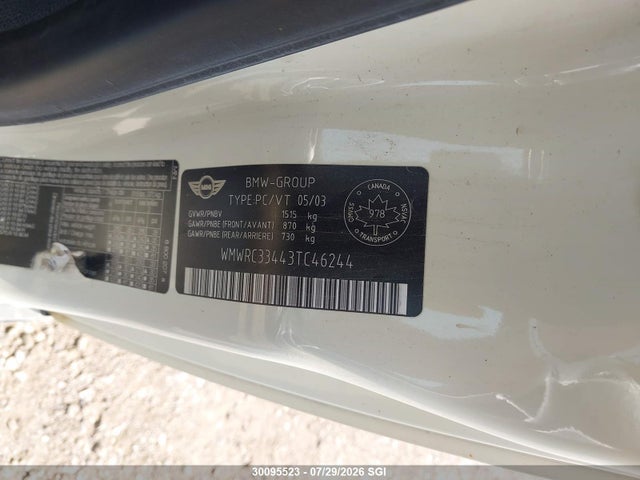Продажа на аукционе авто 2003 Mini Cooper, vin: WMWRC33443TC46244, номер лота: 30095523