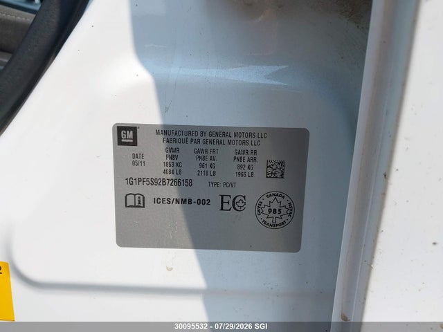 Aukcja sprzedaży 2011 Chevrolet Cruze Lt, vin: 1G1PF5S92B7266158, numer aukcji: 30095532