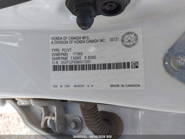 Aukcja sprzedaży 2021 Honda Civic Sport, vin: 2HGFC2F85MH013260, numer aukcji: 30095533