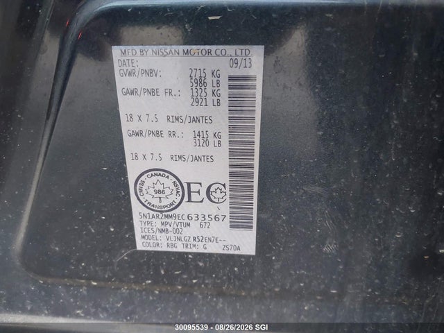 5N1AR2MM9EC633567 Nissan Pathfinder S/sv/sl/platinum