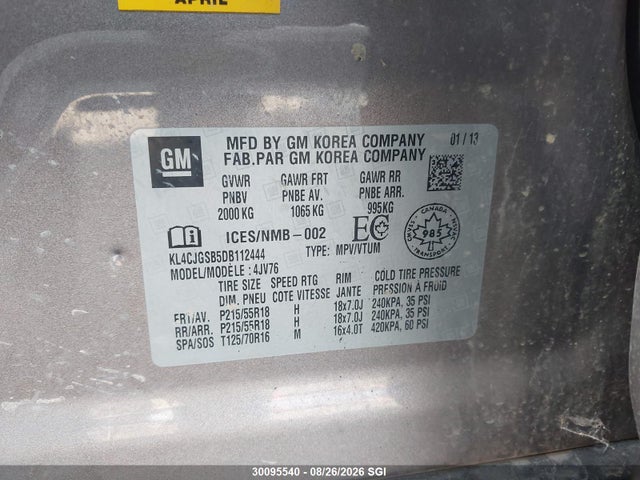 2013 Buick Encore მანქანა იყიდება აუქციონზე, vin: KL4CJGSB5DB112444, აუქციონის ნომერი: 30095540