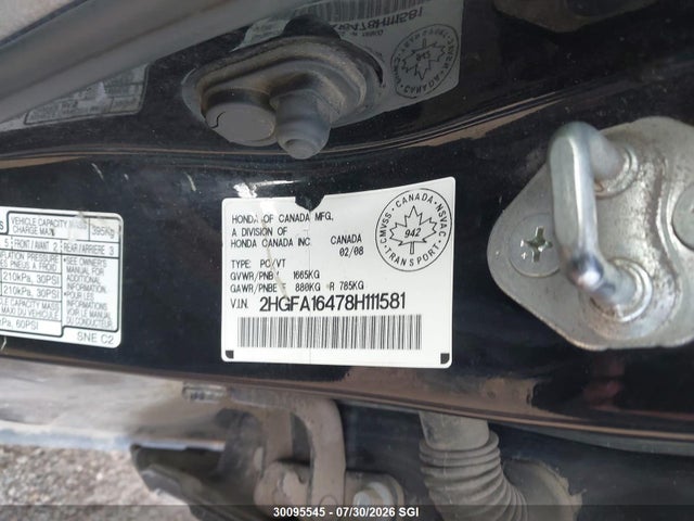 30095545 :رقم المزاد ، 2HGFA16478H111581 vin ، 2008 Honda Civic Dx-g مزاد بيع