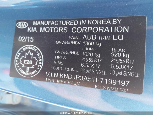 KIA SOUL + 2015 KNDJP3A51F7199197 Image 9