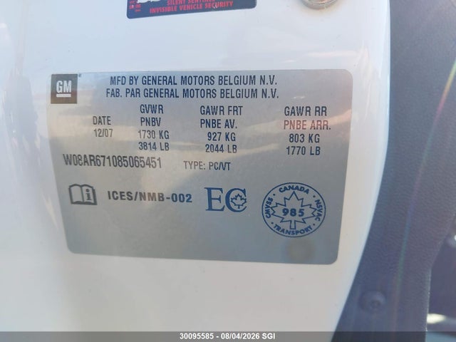 Продаж на аукціоні авто 2008 Saturn Astra Xe, vin: W08AR671085065451, номер лоту: 30095585