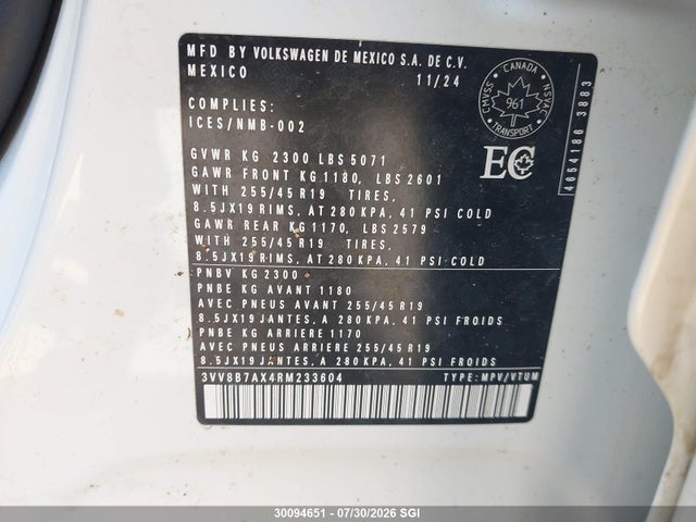 3VV8B7AX4RM233604 Volkswagen Tiguan Se R-line Black
