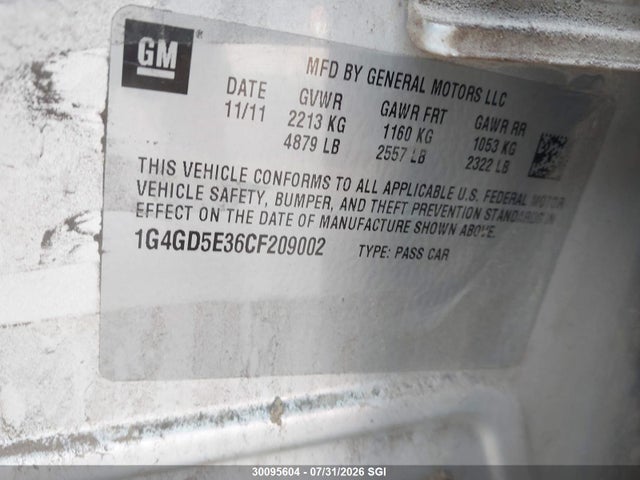 Продажа на аукционе авто 2012 Buick Lacrosse Premium, vin: 1G4GD5E36CF209002, номер лота: 30095604