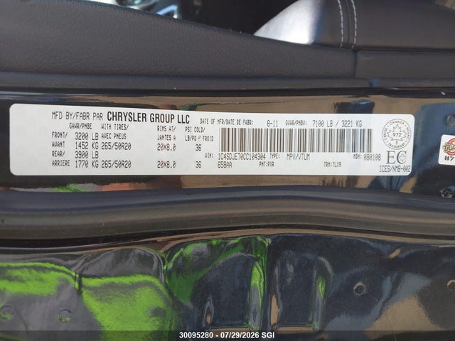 Продаж на аукціоні авто 2012 Dodge Durango Citadel, vin: 1C4SDJET0CC104304, номер лоту: 30095280