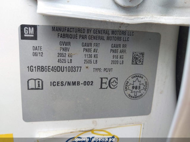 Продажа на аукционе авто 2013 Chevrolet Volt, vin: 1G1RB6E49DU100377, номер лота: 30095639