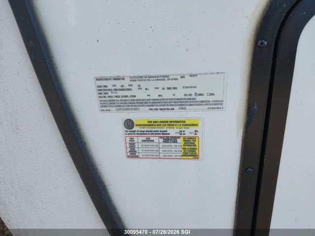 Outdoors Rv Mfg Creekside 2016 51W113329G1010413 Image 9