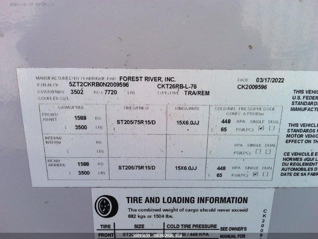 Forest River Trailer 26rb-l Cherokee 2022 5ZT2CKRB0N2009596 Image 10