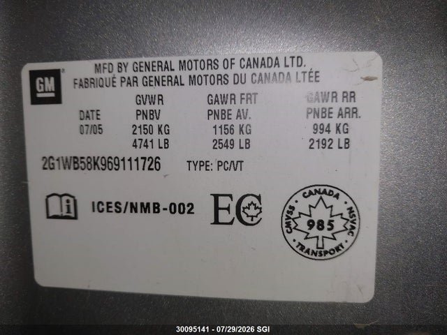 Aukcja sprzedaży 2006 Chevrolet Impala Ls, vin: 2G1WB58K969111726, numer aukcji: 30095141