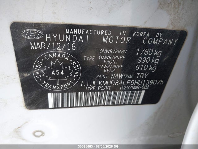 2017 Hyundai Elantra Se/value/limited მანქანა იყიდება აუქციონზე, vin: KMHD84LF9HU139075, აუქციონის ნომერი: 30095663