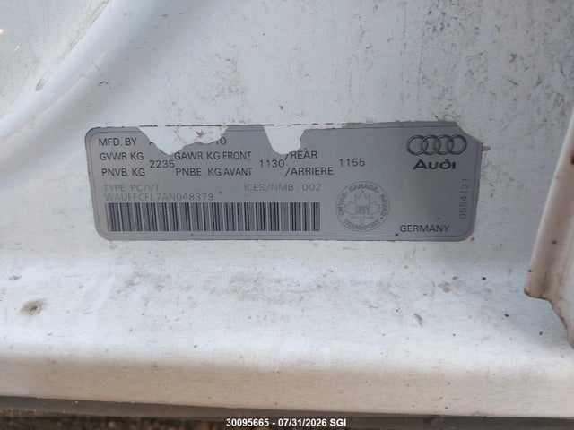 2010 Audi A4 Premium Plus მანქანა იყიდება აუქციონზე, vin: WAUFFCFL7AN048379, აუქციონის ნომერი: 30095665