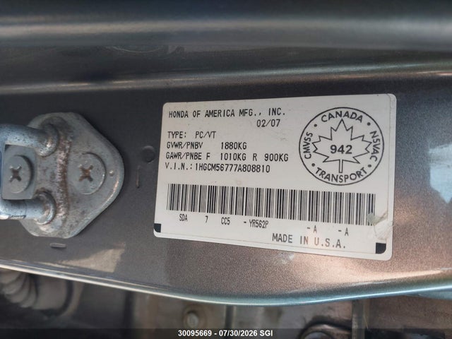 Продажа на аукционе авто 2007 Honda Accord Ex, vin: 1HGCM56777A808810, номер лота: 30095669
