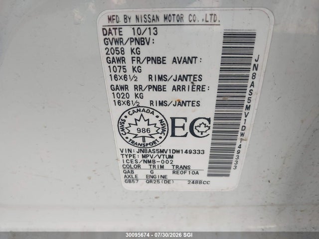 Aukcja sprzedaży 2013 Nissan Rogue S/sv, vin: JN8AS5MV1DW149333, numer aukcji: 30095674