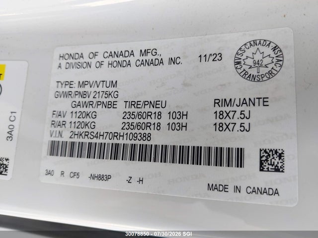 2HKRS4H70RH109388 Honda CR-V EXL