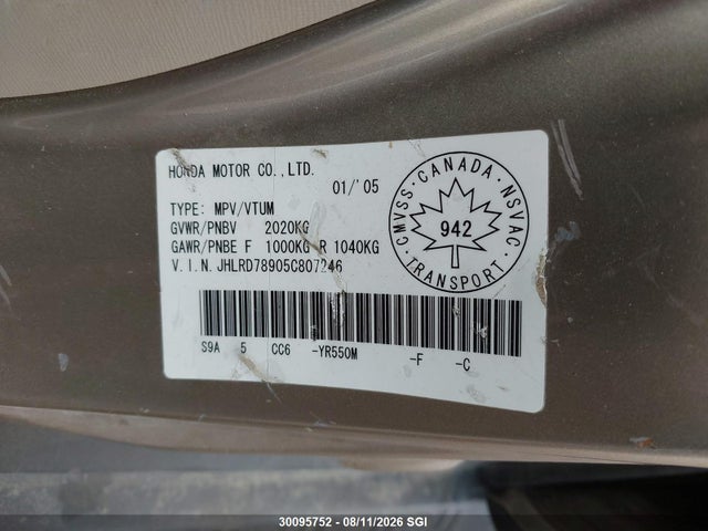 Продажа на аукционе авто 2005 Honda Cr-v Se/ex, vin: JHLRD78905C807246, номер лота: 30095752