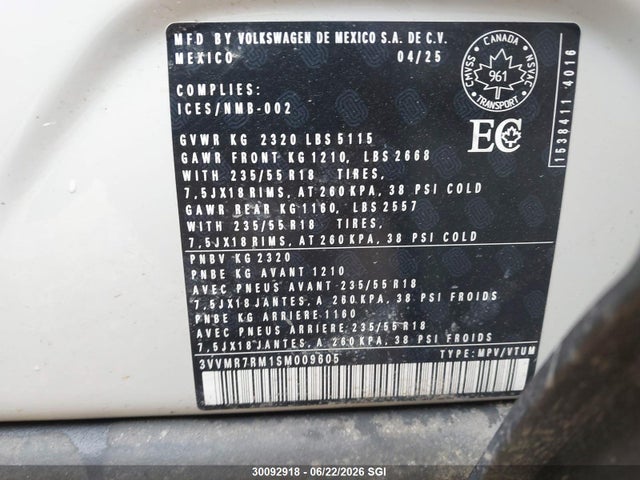 3VVMR7RM1SM009605 Volkswagen TIGUAN SE