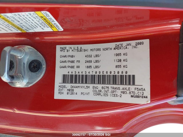 Продажа на аукционе авто 2009 Mitsubishi Eclipse Gt-p, vin: 4A3AK34T09E603080, номер лота: 30092757