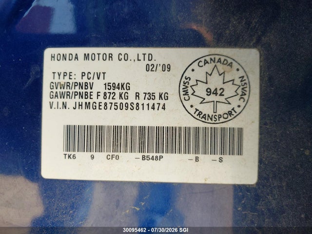 Продажа на аукционе авто 2009 Honda Fit Lx, vin: JHMGE87509S811474, номер лота: 30095462
