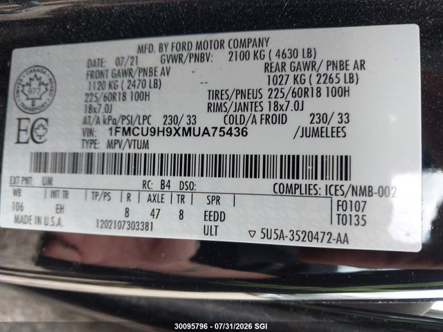 Ford ESCAPE SEL 2021 1FMCU9H9XMUA75436 Image 9