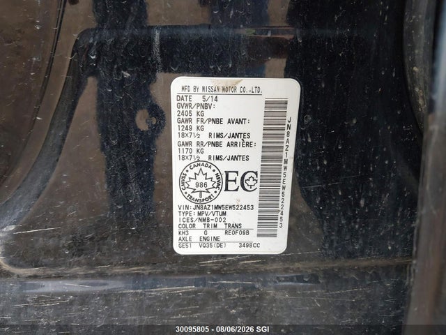 Aukcja sprzedaży 2014 Nissan Murano S/sl/sv/le, vin: JN8AZ1MW5EW522453, numer aukcji: 30095805