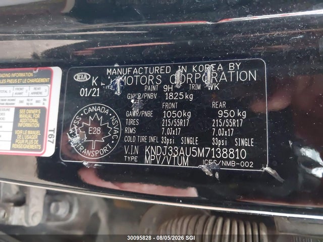30095828 :رقم المزاد ، KNDJ33AU5M7138810 vin ، 2021 Kia Soul Ex مزاد بيع