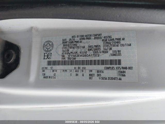 2011 Ford Econoline E250 Van მანქანა იყიდება აუქციონზე, vin: 1FTNE2EW2BDA17572, აუქციონის ნომერი: 30095838
