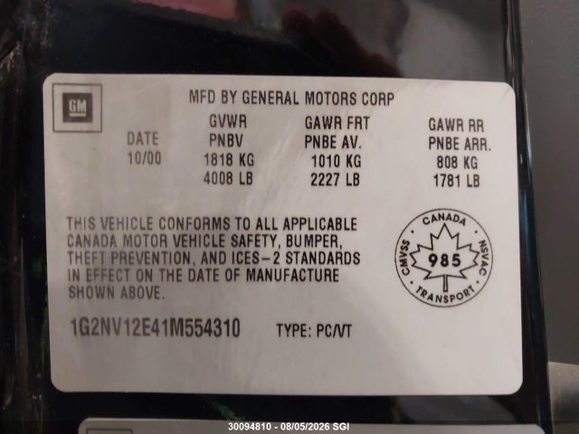 Продаж на аукціоні авто 2001 Pontiac Grand Am Gt1, vin: 1G2NV12E41M554310, номер лоту: 30094810