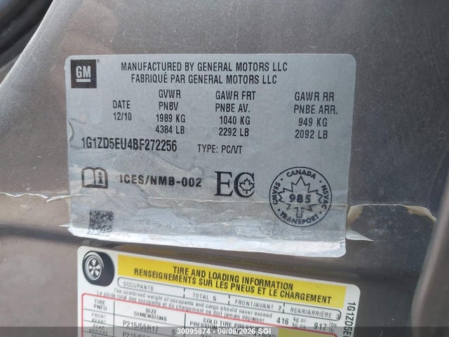 Продаж на аукціоні авто 2011 Chevrolet Malibu 2lt, vin: 1G1ZD5EU4BF272256, номер лоту: 30095874