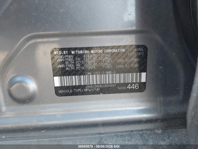 Продажа на аукционе авто 2020 Mitsubishi Rvr Es, vin: JA4AJ3AU6LU604647, номер лота: 30095879