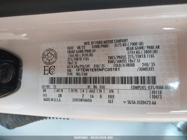 Ford F150 Supercrew 2022 1FTEW1E85NFC05181 Image 9